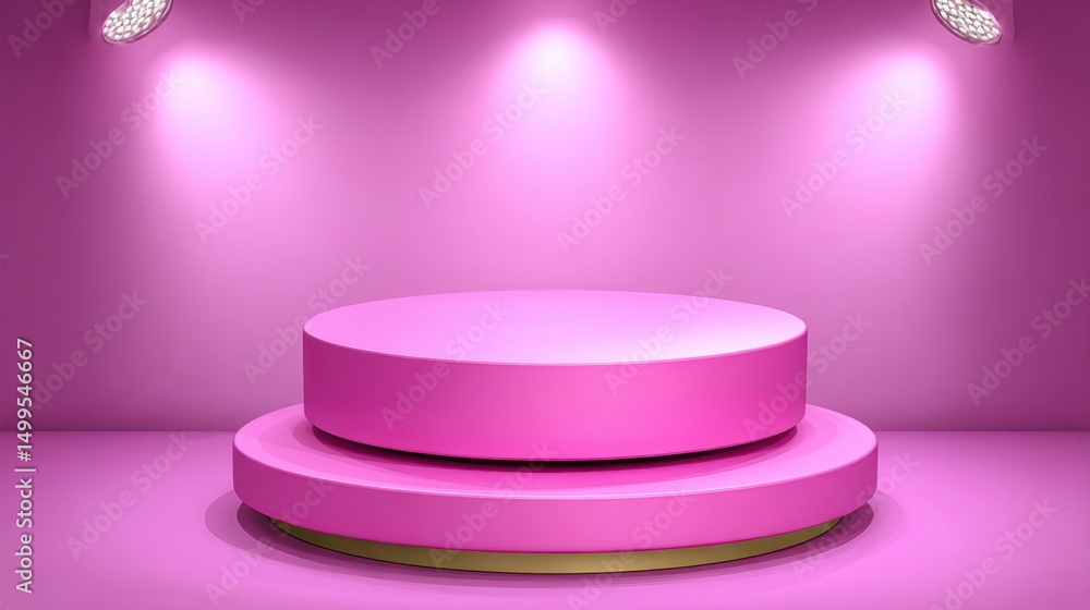 Poster pink presentation stage with spotlights in studio setting product display mockup round podium for sh