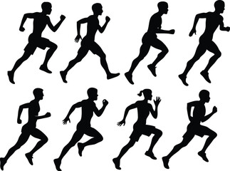 Human running silhouette vector set on white background