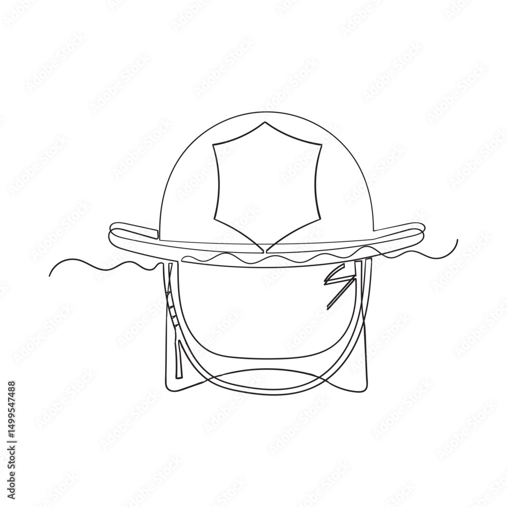 Poster one-line isolated vector object hard hat one line drawing of isolated hard hat continuous one line d