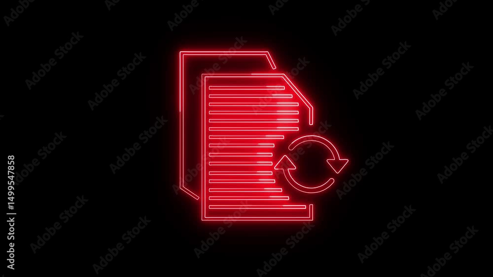 Poster neon animation of document refresh icon displaying modern data processing and updating information s