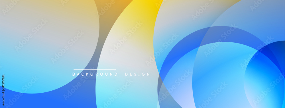 Poster abstract background features overlapping circles. colors blendblue, yellow, white. modern design evo