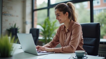 young woman working on laptop