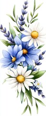 Elegant Watercolor Floral Bouquet Daisies and Lavender