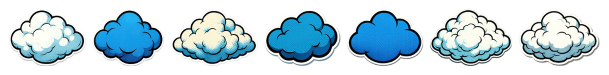 Fototapeta na wymiar PNG Cartoon clouds in various shades, element set on transparent background