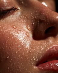 Hydrated Plump Skin with Glycerin Close-up of a woman's face with water droplets highlighting her beauty. Hydrated Plump Skin with Glycerin