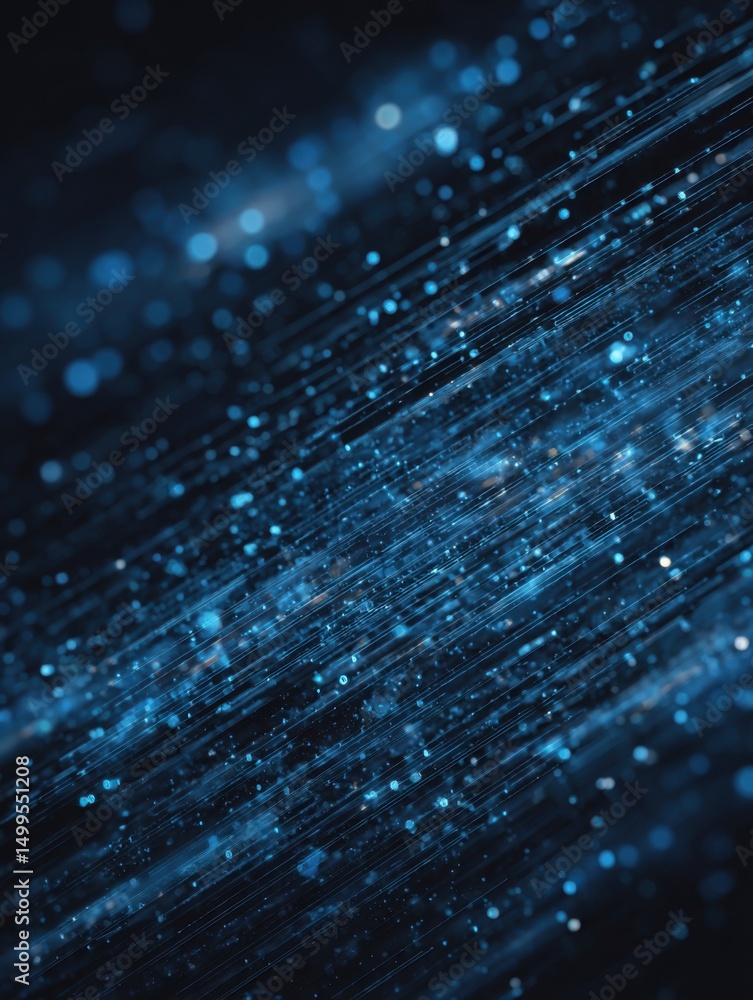 Poster abstract blue light streaks and bokeh effect on dark background diagonal angle close up futuristic d