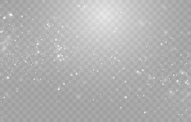 Vector magical light dust, dusty shine. Flying particles of light png. Sparkling fairy dust shining on a transparent background. Christmas light effect. Vector illustration isolated on PNG 