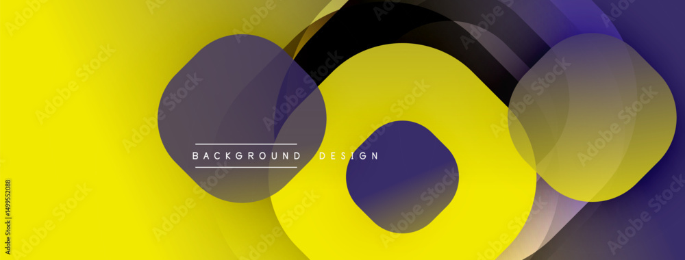 Aufkleber Abstract design features overlapping circles, gradients. Yellow, purple hues create dynamic visual effect. Modern, minimalist style.