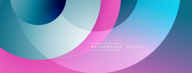 Fototapeta na wymiar Abstract colorful overlapping circles create dynamic background. Pink, blue, turquoise hues blend smoothly, modern design element.