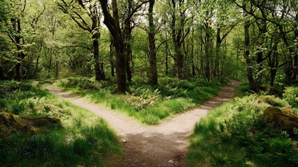 A forked path in nature, symbolizing life's choices and possibilities