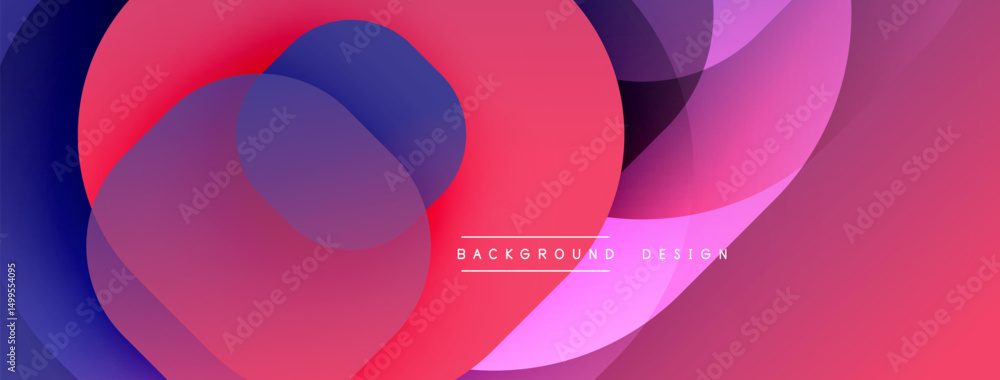 Poster abstract fluid shapes overlap, creating vibrant pinks, blues, purples. modern design suggests moveme