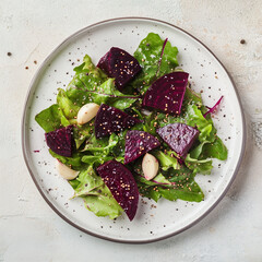 Rustic Boiled Beet Salad with Whole Grain Mustard and Minced Garlic on White Plate

