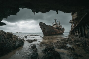 Exploring an abandoned shipwreck on the coast