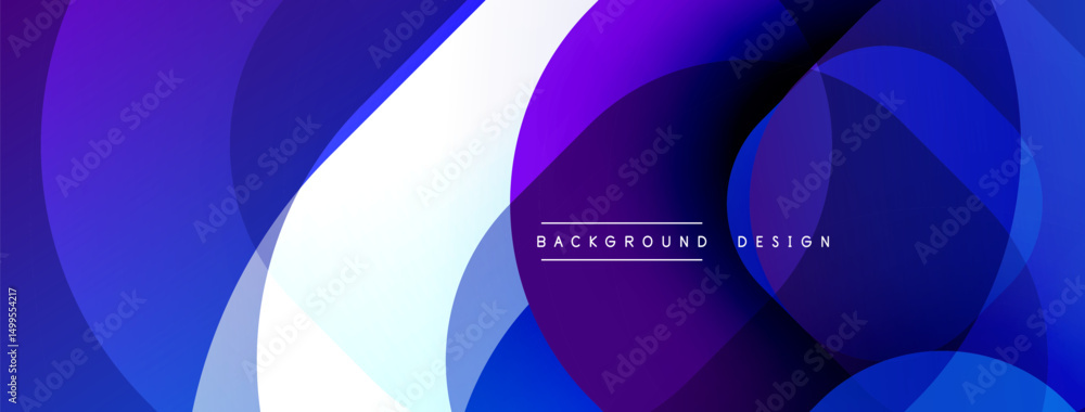 Poster abstract fluid shapes, vibrant blues, purples, white. modern design, dynamic composition, smooth gra
