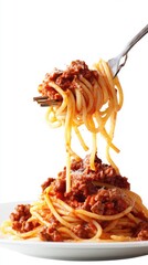 Spaghetti Bolognese on Fork Close Up Delicious Italian Cuisine Meal Plate Restaurant Food Photography