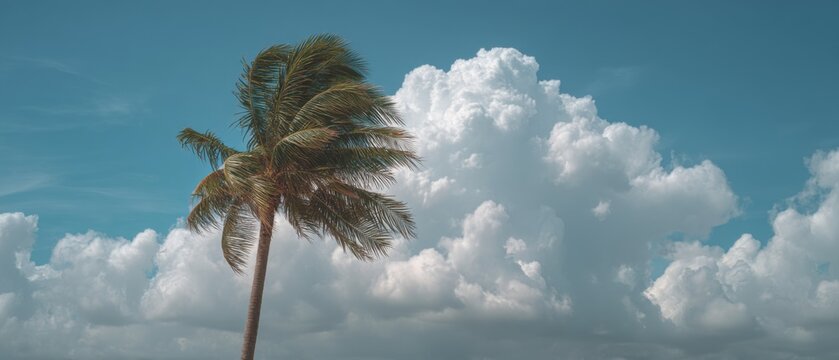 Palm Tree Silhouette Against Dramatic Cloudscape in Tropical Location on a Sunny Day Low Angle Shot - Powered by Adobe