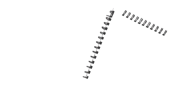 A fragmented, dark grey, metallic, spiral form, seemingly composed of numerous small, linked segments, against a black backdrop