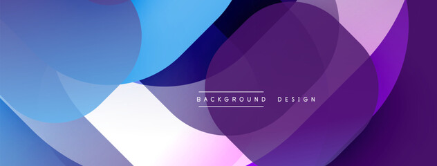Abstract fluid shapes overlap, creating vibrant purple, blue hues. Modern design features text background, design. Smooth gradients dominate composition.