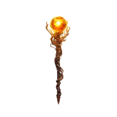 Poster Magical wooden staff with glowing orb isolated on transparent background for fantasy concepts