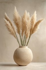 Pampas Grass Arrangement in Textured Vase Still Life Neutral Tones Minimalist Aesthetic Home Decor Interior Design Studio Shot