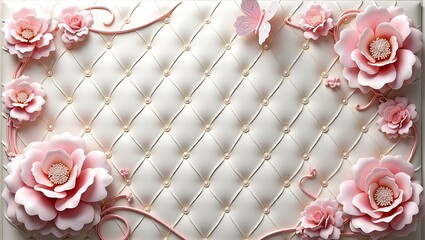 Luxurious 3D wallpaper design featuring pink floral arrangements.