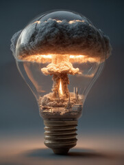 A conceptual image of a rocket launching inside a transparent light bulb, symbolizing innovation, energy, and explosive ideas.
