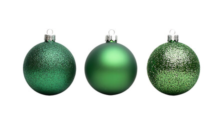 Three green christmas ornaments isolated on a white background