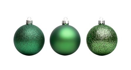 Three green christmas ornaments isolated on a white background