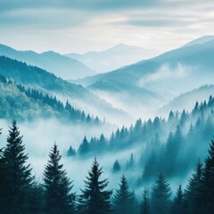 Misty mountain range landscape