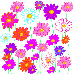 Fototapeta premium Seamless floral pattern, Seamless contemporary pattern of pink, purple, orange and white flowers blooming in spring. 