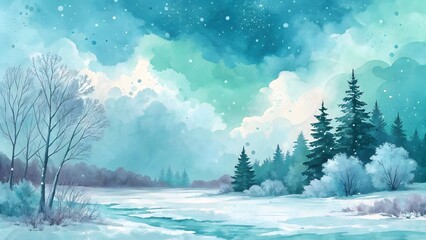 Fototapeta premium Winter Landscape Painting
