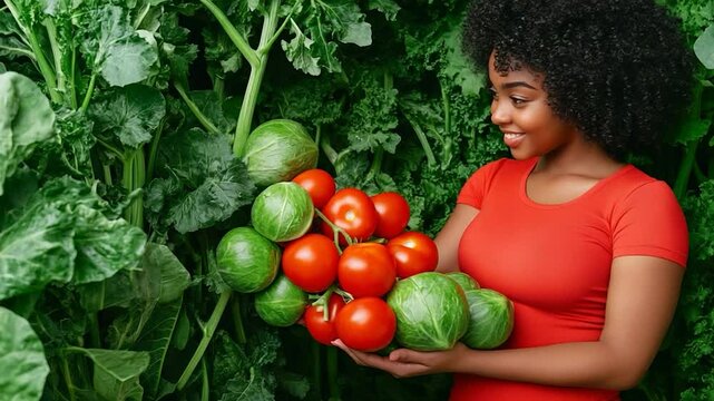 Happy Farmer Holding Fresh Tomatoes and Cabbage