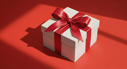 Red ribbon white gift box present holiday surprise special occasion celebration birthday anniversary xmas new year romantic love valentines day gift giving