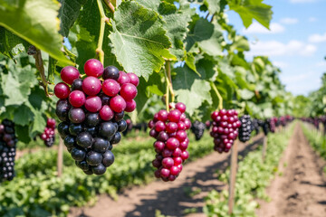 Blackberry transformation from red to black in a vibrant berry orchard during sunny daylight