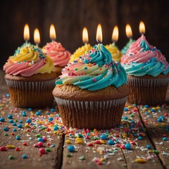 birthday cupcake with candles