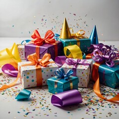 gift boxes and confetti