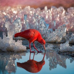 red flamingo in the water