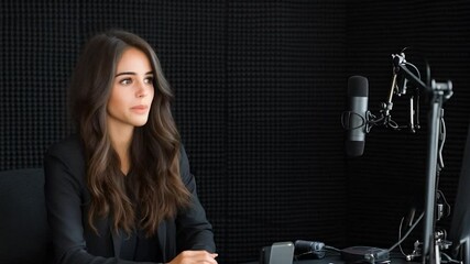 Confident Female Podcaster in Studio