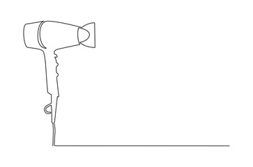 Continuous one line drawing of Hair dryer. Single line drawing illustration of Blow dryer. Professional hair style tool concept vector art. Doodle line illustration.
