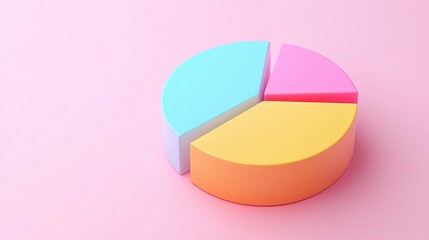 Colorful 3D pie chart on a solid pastel background