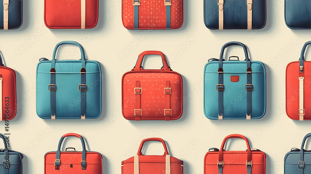 Poster stylish bags in various colors arranged in a grid pattern.