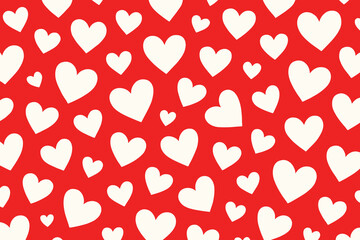 Red Background with Scattered White Hearts Pattern