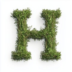 Letter H shaped made from tree branches organic nature concept, isolated white