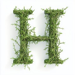 Letter H shaped made from tree branches organic nature concept, isolated white