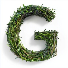 Letter G shaped made from tree branches organic nature concept, isolated white