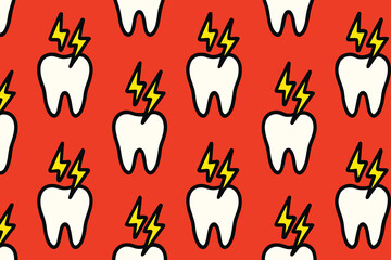 Repeating Pattern of Teeth with Lightning Bolts Illustrating Toothache