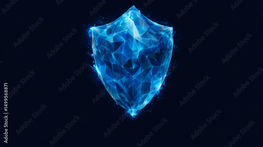 Poster digital shield design with geometric shapes and glowing effect