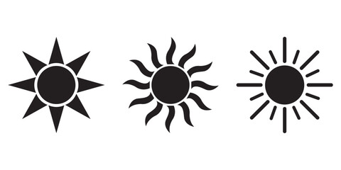 Sun icon set. Vector flat design. Collection of sun stars for use in as logo or weather icon.
