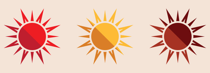Simple sun icon set. Shine sun ray set. Sun icon set. Black sun star icons collection. Summer, sunlight, nature, sky. Vector illustration isolated on white background.