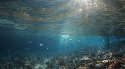 Fototapeta premium #BeatPlasticPollution: 3D Split Ocean, Plastic vs Clean